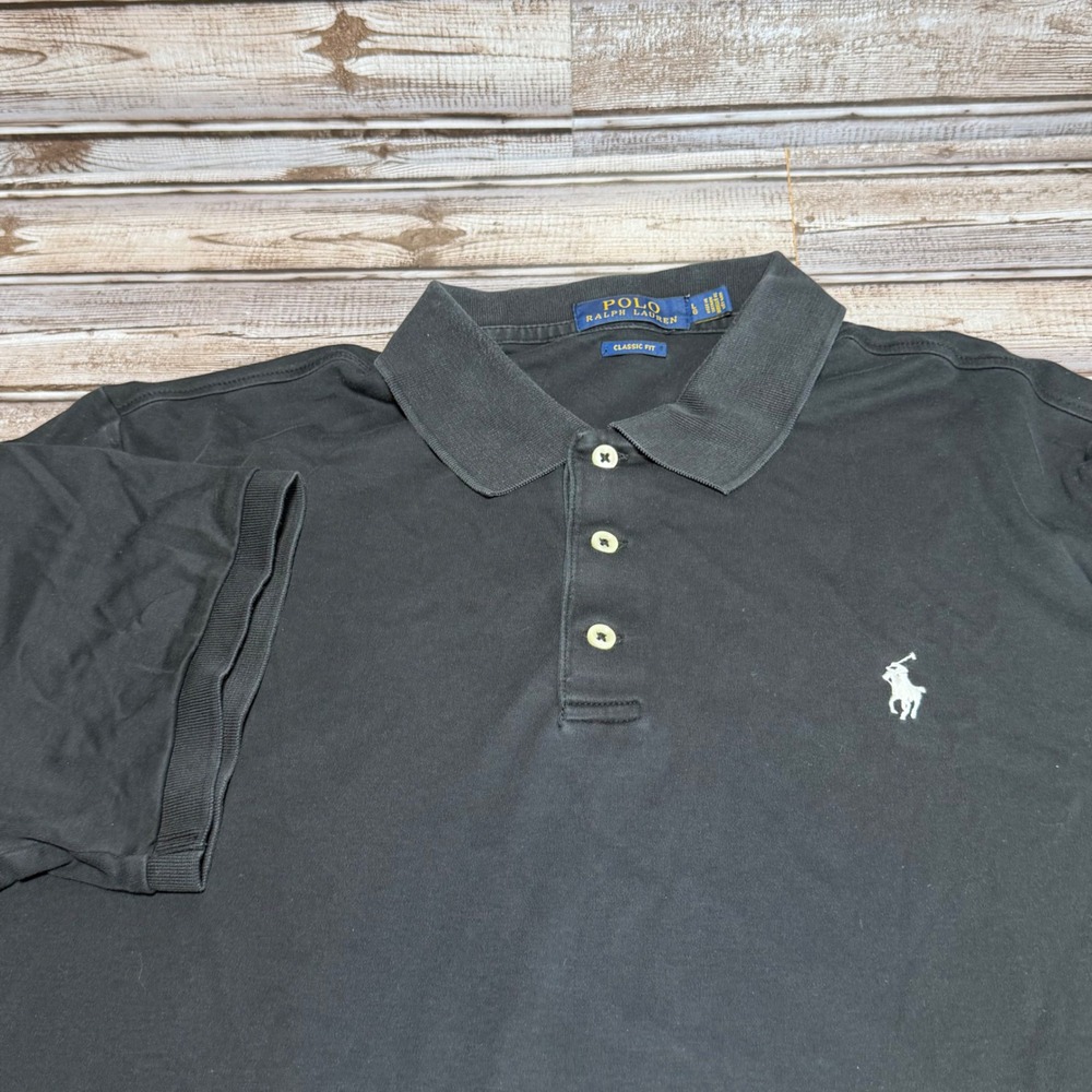 Polo Ralph Lauren Polo Shirt Mens Large Black Classic Fit Short Sleeve Pony Logo